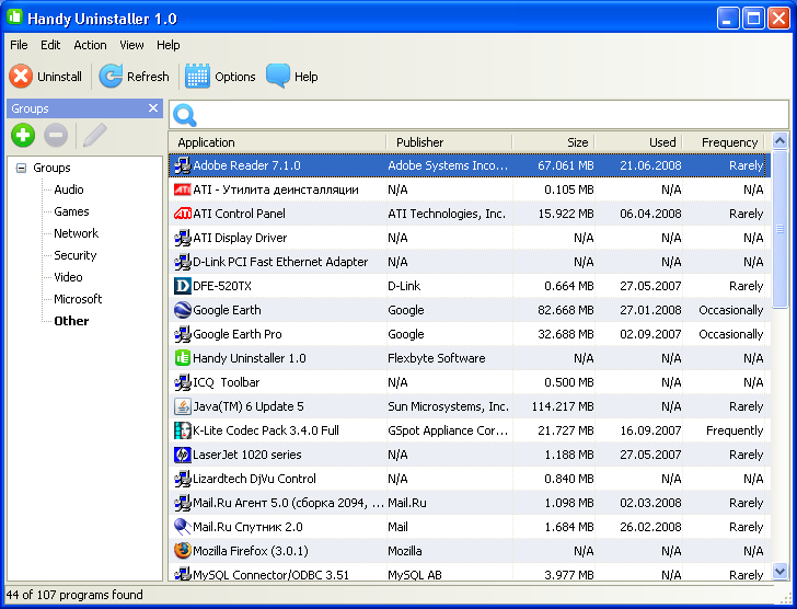 Click to view Handy Uninstaller 1.2 screenshot